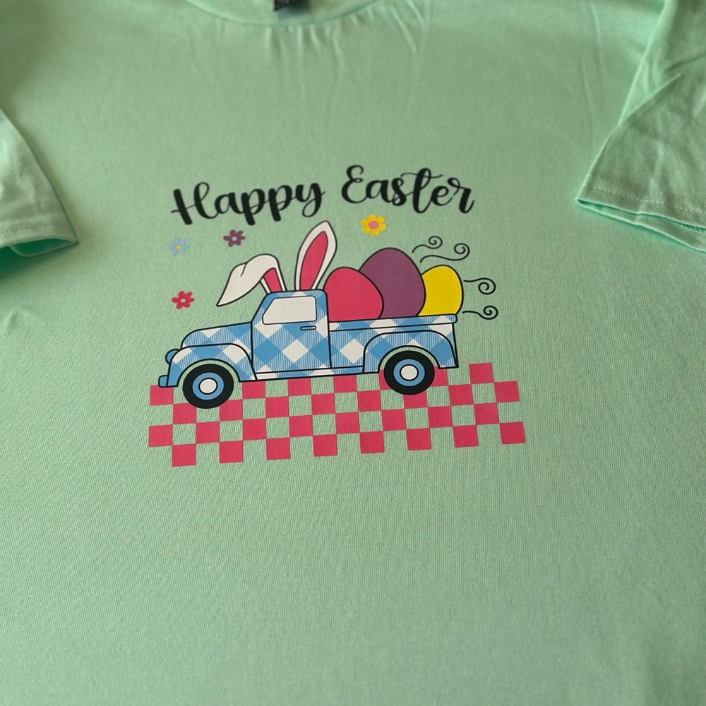 Gildan Mint Green Short Sleeve Tee with Easter Truck Graphic